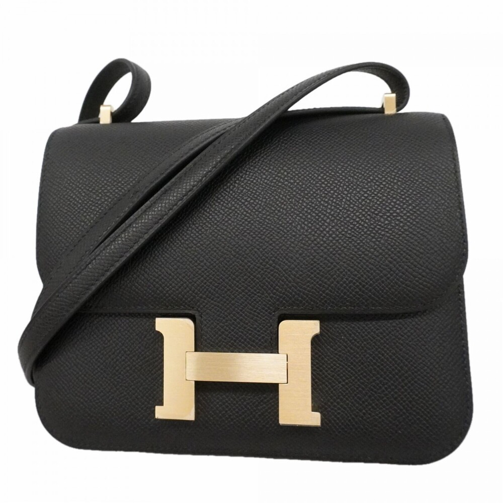 Hermes Constance Mini Shoulder Bag, Veau Epsom Leather, Black, G Stamp, Women's.